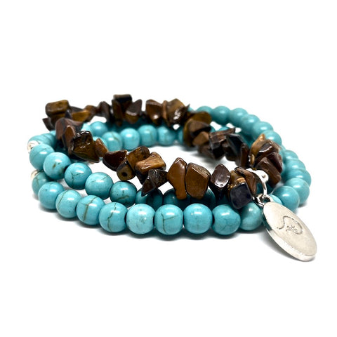 Turquoise & Tiger Eye Stretch Bracelet Set