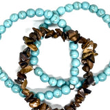 Turquoise & Tiger Eye Stretch Bracelet Set