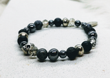 Vintage Bead and Skull Stretch Bracelet with Fleur De Lis Pin