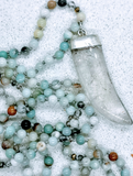 Crystal Quartz Horn Pendant on a Hand Knotted Amazonite & Vintage Crystal Necklace