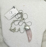 Rose Quartz Claw Pendant on a Vintage Pearl Sterling Silver Chain.